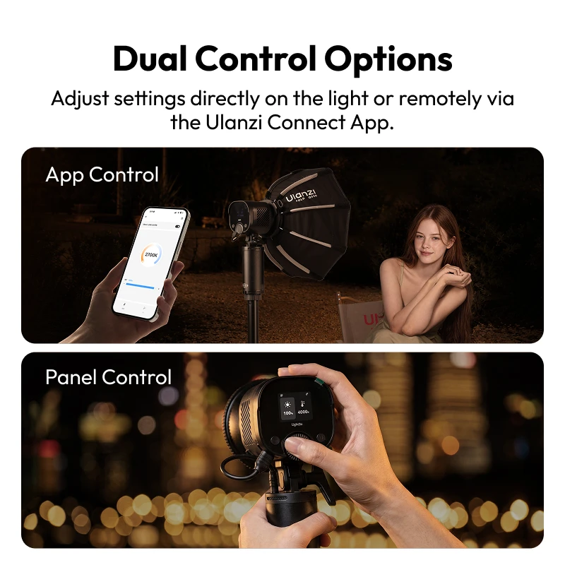 Ulanzi LC60 LightOn 60W COB Light Bi-color 2-in-1 Video Light & GN12 Flash Light Fill Light  with Power Handle for Photography