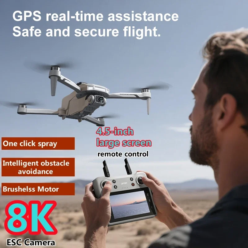 Professional Aerial GPS Return Large Screen FPV RC Drone 8K Auto Spray Optical Flow Obstacle Avoidance Remote Control Quadcopter