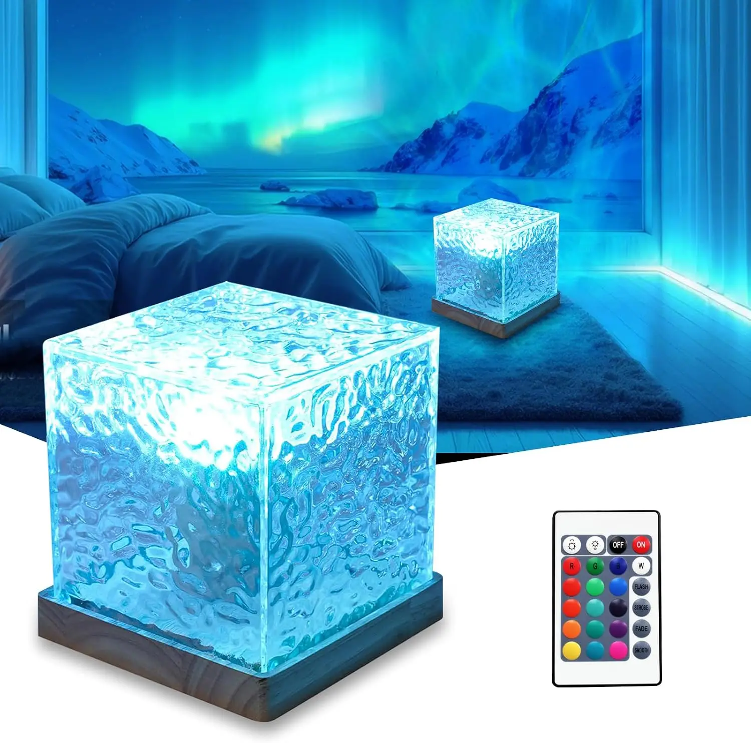 Ocean Projector for Bedroom, 16 Color Shower Lamp for Room Decor Ambient Lighting with Solid Wood Base, Mood Lighting with Adjustable Brightness for Bedroom Classroom Home Deco