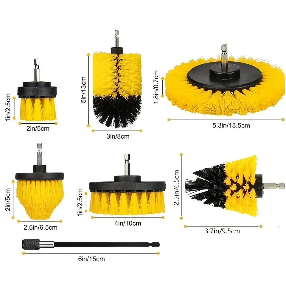 7-Piece Electric Drill Cleaning Brush Attachment Set, Cleaning Tools with Extension Pole Drill Brush for Home, Floor, Car