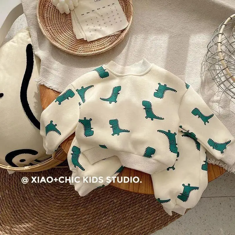 

Ins Children Boys Dinosaur Outfit Autumn Kid Baby Boy Sweatshirt+Sweatpant 2Pcs Set Loose Cartoon Long Sleeve Pullover Tracksuit