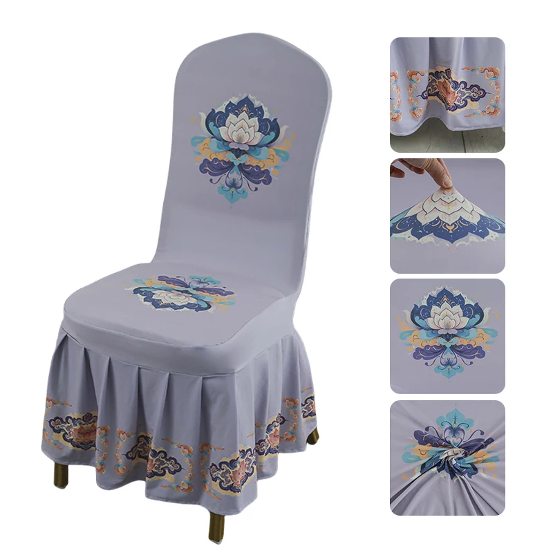 

Chinese-style Long Dress Chair Covers Elastic Pleated Chair Cover Banquet Activity Bench Hotel Linen Home Decor Sofa Decor