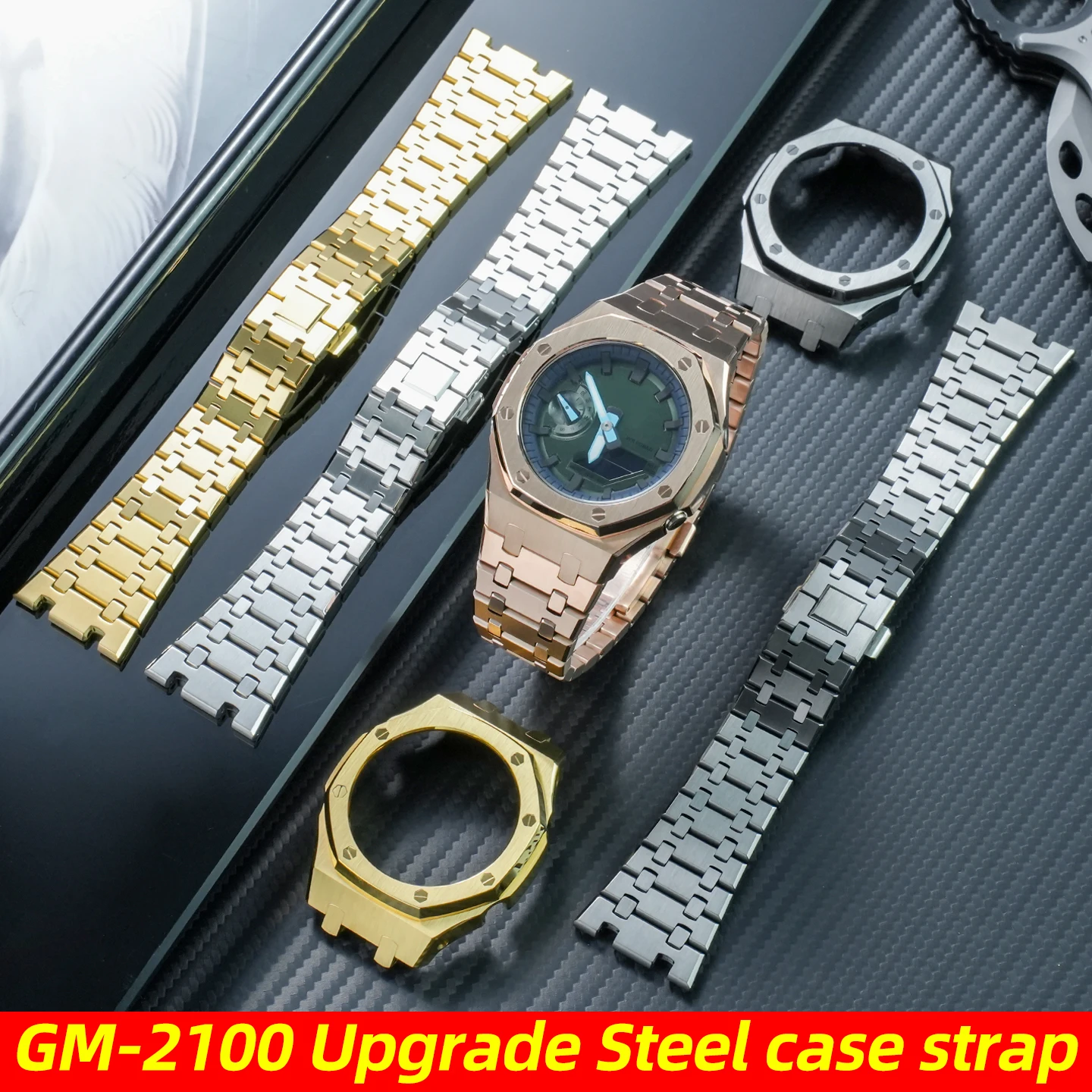 

For G-SHOCK Casioak GM2100 GBM-2100 Mod kit Stainless Steel case strap for casio GM-2100 New Upgrade Metal bezel watch band men