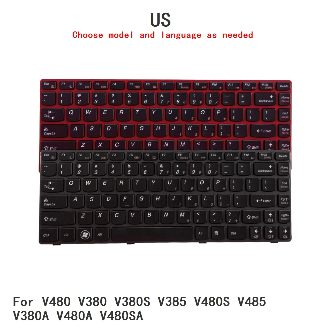 Novo teclado de idioma americano para notebook Lenovo V480 V380 V380S V385 V480S V485 V380A V480A V480SA, teclado de substituição