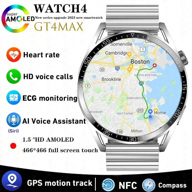 New GPS Smart Watch Men For Huawei GT 4 Pro  360*360 HD Screen Heart Rate Bluetooth Call NFC IP68 Waterproof Health Smartwatch