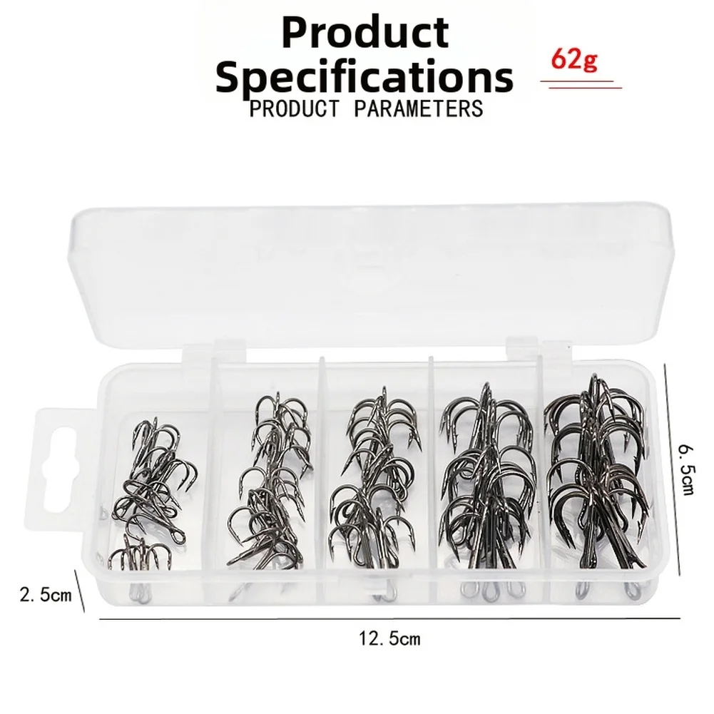 

50pcs Black Treble Hooks Set Fishing Hooks Kit Treble Hooks Fishhook For Artificial Hard Bait Bass Trout Saltwater Fishing Hooks