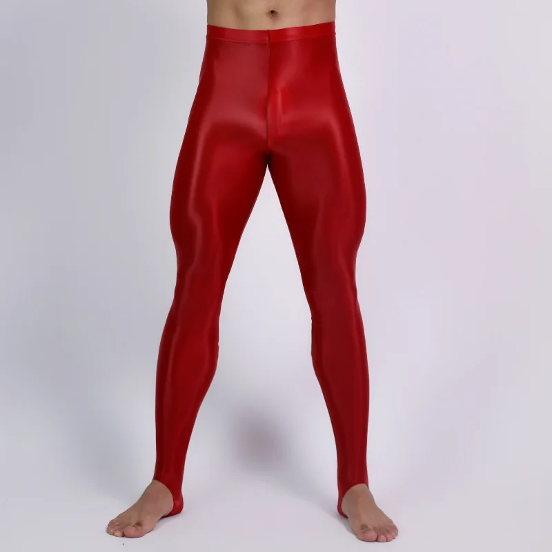 Men Leggings Sexy Shiny Glossy See Through Lingerie Silky Tight Elastic Bodybuilding Pants Skinny Soft Pouch Bottoms Trousers - view 5