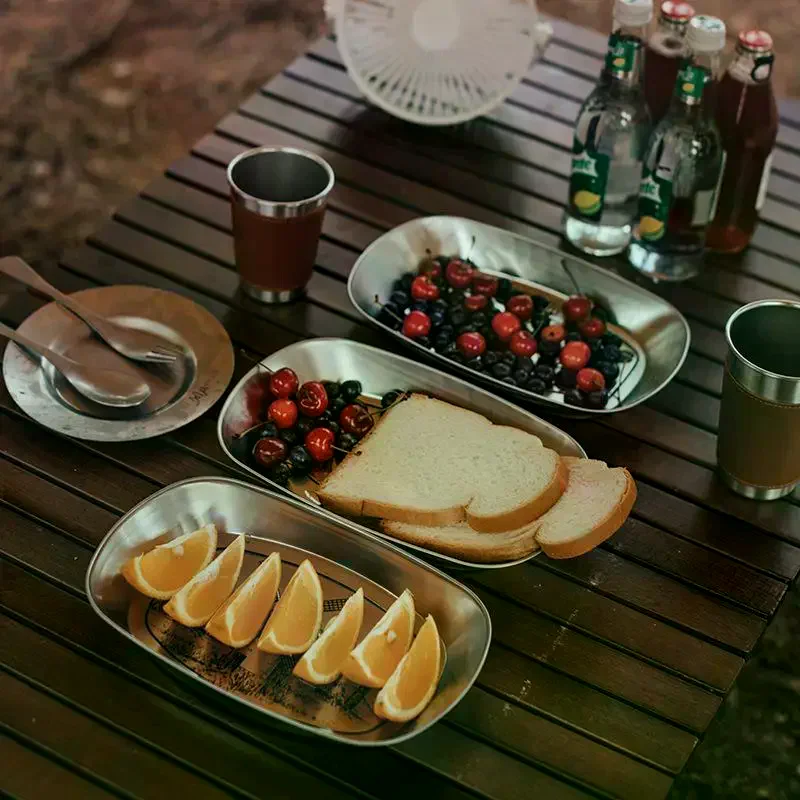 Food Trays Stainless Steel Camping Durable Rust Proof Food Grade Perfect For Outdoor Picnic Hiking BBQ Travel