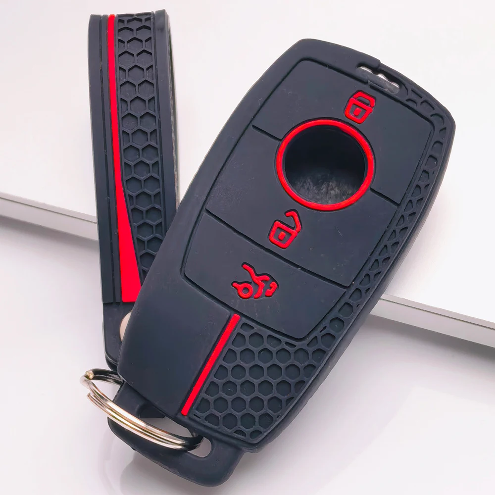 Soft Silicone Key Fob Case For Mercedes Benz A Class B Class C Class E Class S Class CLA CLS GLA GLB GLC with short ring loop
