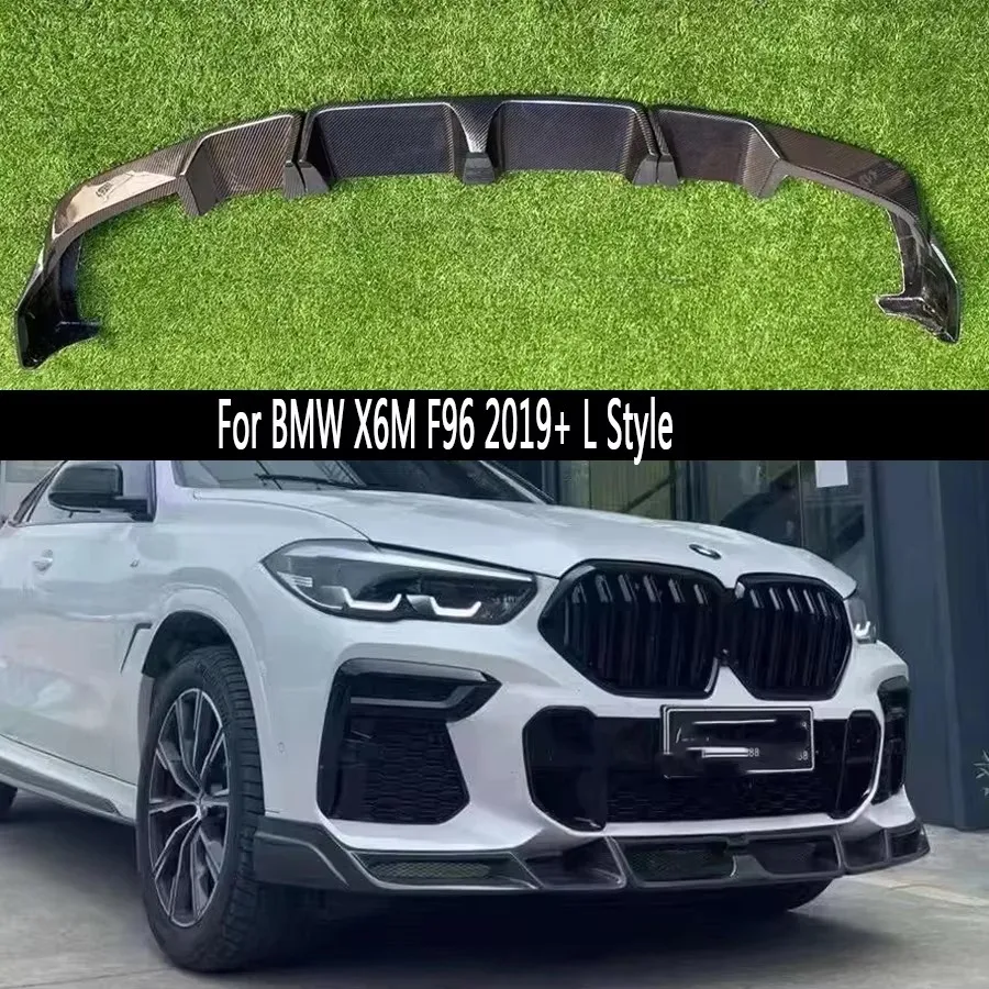 

For BMW X6M F96 2019+ Carbon Fiber Car Front Bumper Lip Front lip Diffuser Front Chin Spoiler L Style Upgrade Body Kit