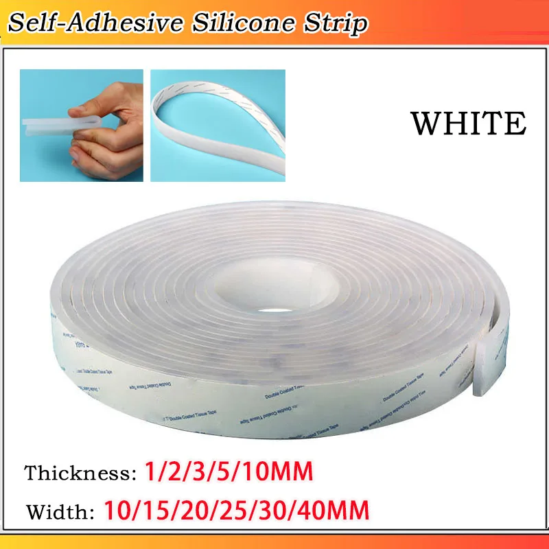 

L:1M W:10~50mm T:1/2/3/5/10mm White Self Adhesive Silicone Rubber Strip Anti-skid High Temperature Solid Shock Absorber Gasket