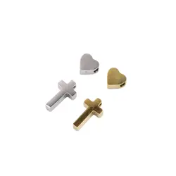 5pcs Stainless Steel Shiny Big Hole Heart Cross Jewelry Charms Pendant DIY Handcraft Waterproof Antiallergic