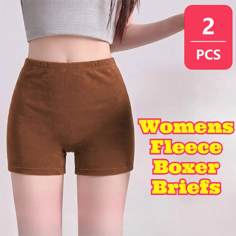 2PCS Fleece Lined Underwear High Waist Tummy Control Warm Thermal Soft Plus Size Middle Aged Flat Angle Underpants Comfortable