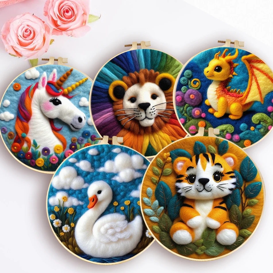 Animals Pattern Wool Felting Needles Set For Wool Paintings Craftwork DIY Felt Craft With Frame Felting Kit Home Decoration New