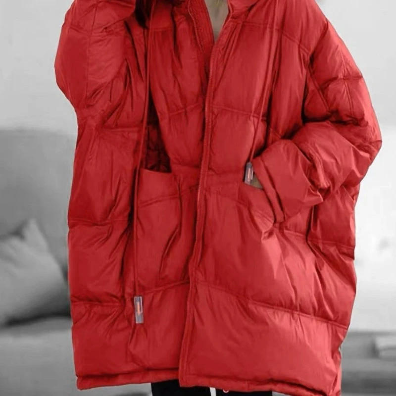 Sweat à capuche avec cordon de serrage pour femme, grande poche, manches chauve-souris, duvet de canard blanc 90, grande édition, doudoune ample, tendance, nouvelle collection hiver 2026