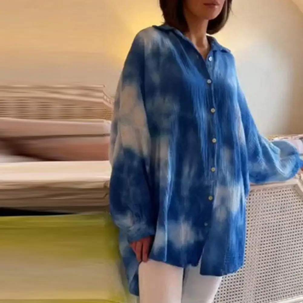 Tie-dye grandi occhi stampa camicia donna risvolto manica lunga paillettes occhi stampa camicia irregolare estate spiaggia protezione solare camicie giacca