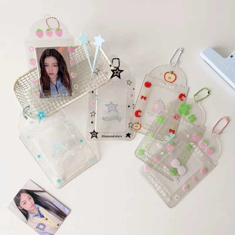 Retro Cute Japanese Kpop Photocard Holder Cartoon Clover Apple Transparent Student ID Card Protector Kawaii Photo Card Cover