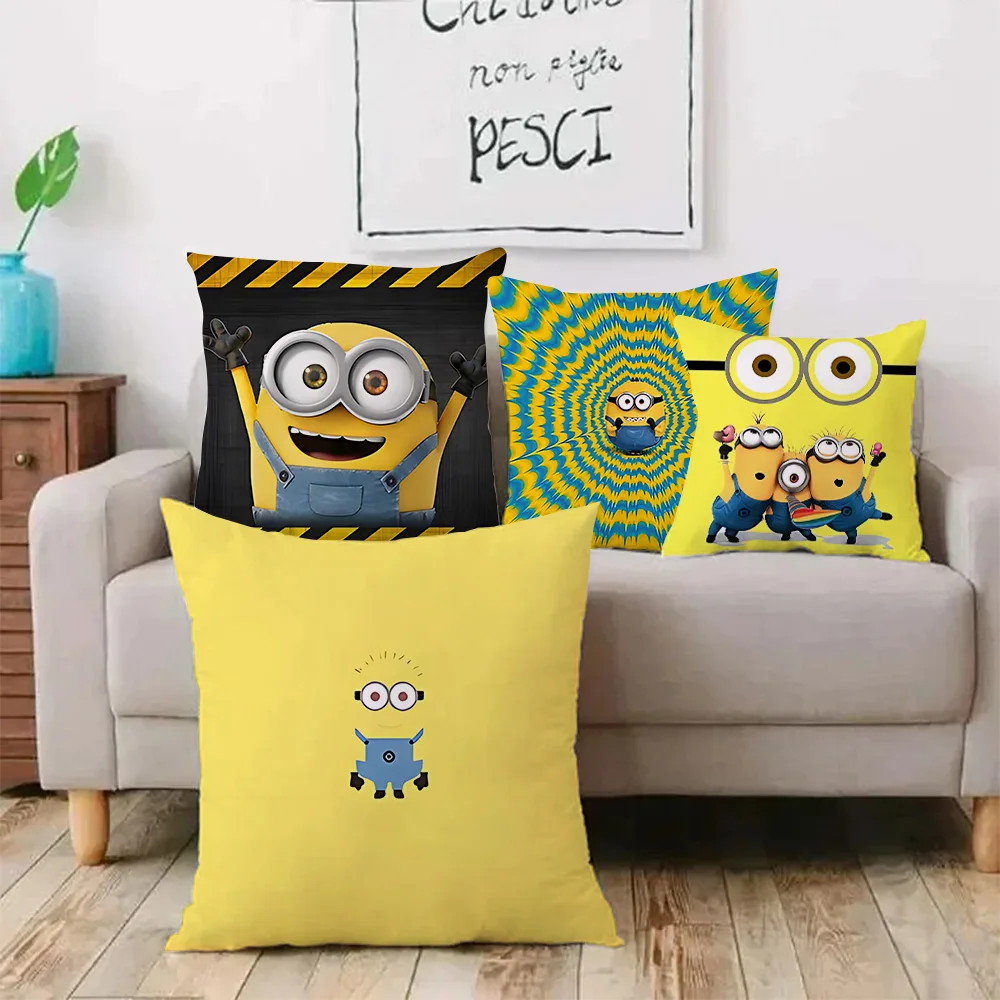 Anime Minions Kawaii Pillow Covers Cartoon Sofa Decorative Home Double-sided Printing Short Plush Cute Cushion Cover