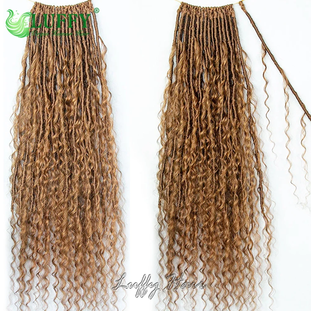 Boho locs เส้นผมมนุษย์หยิกสี30โครเชต์ Boho locs เส้นผมมนุษย์ knotless pre looped สีบลอนด์โครเชต์ Boho locs กับปลายหยิก