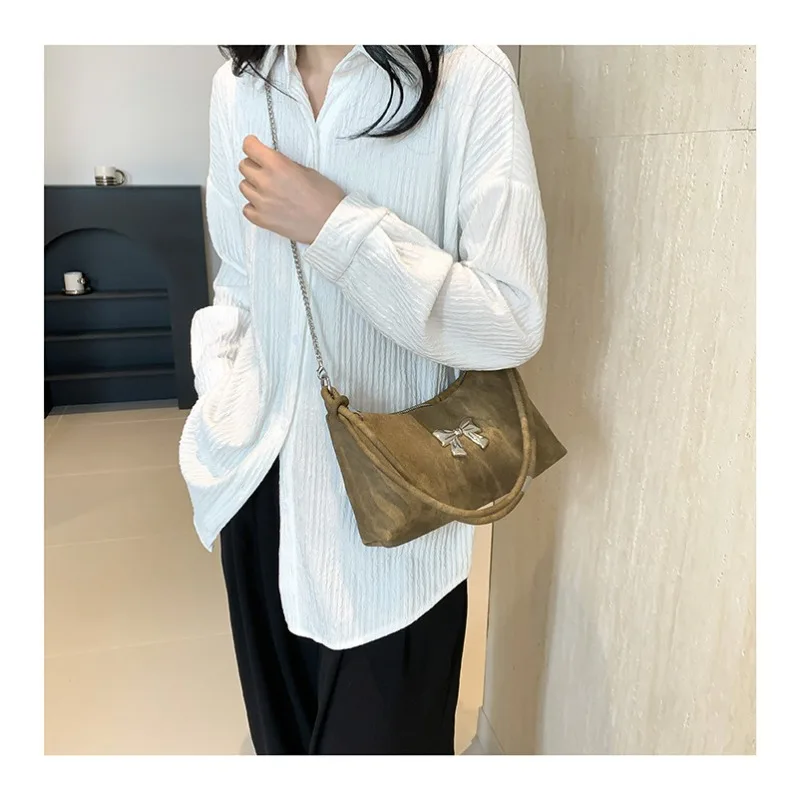 

2024 New Underarm Bag Sweet Pink Bow Handbag Texture Diagonal Shoulder Bag French Niche Fashion Shoulder Bag Handbag