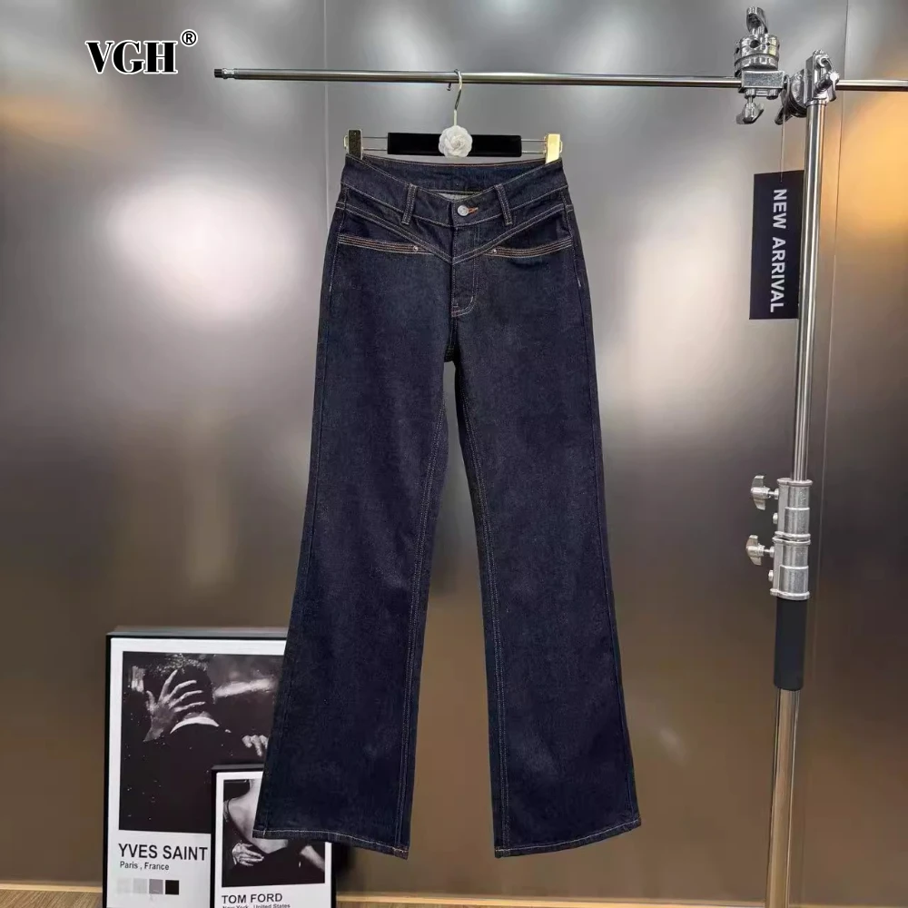 

VGH Vintage Bright Line Design Trousers for Women Low Waist Spliced Back Pockets Fashion Hot Girl Style Bootcut Jeans Female New