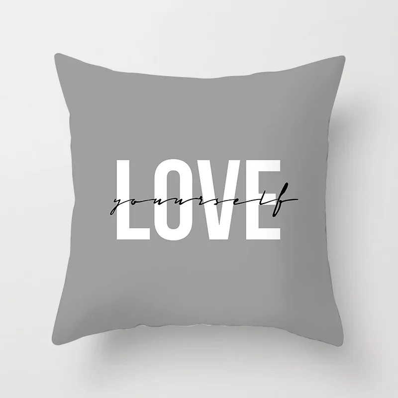 Gray White Black Letters Home Decor Pillowcase Square Party Sofa Office Cushion Cover