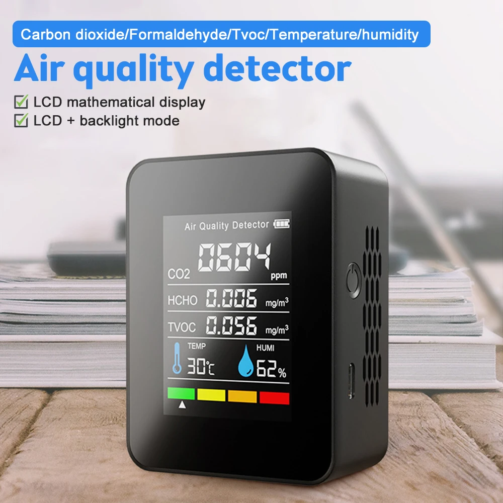 5 IN 1 CO2 Meter Digital Temperature Humidity Tester Carbon Dioxide TVOC HCHO Detector Air Quality Monitor co2 sensor Monitor