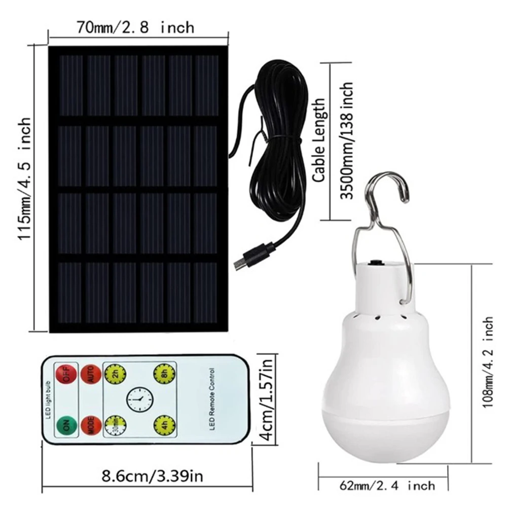 Solar Powered Lamp Remote Control Waterproof USB Charged Hanging Emergency Sunlight Portable Led Bulb Lights for Outdoor Indoor