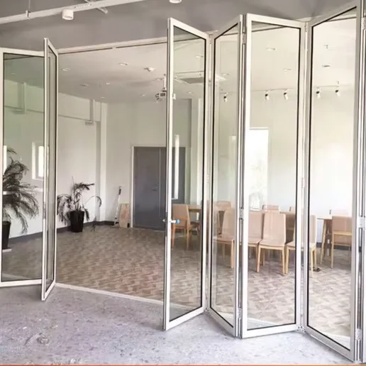 Fashion Design Ultra Thin Frame Single Layer Glass Folding Door Durable Left Right Folding Door CE Certification Bi Folding Door