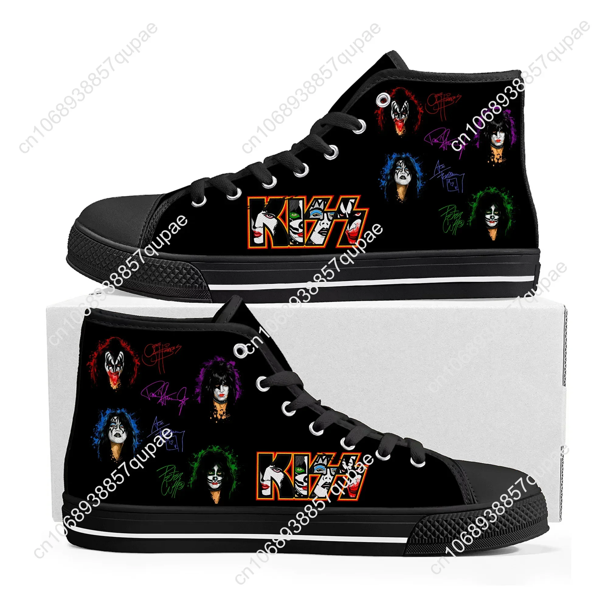 Heavy Metal Kiss Rock Band High Top High Quality Sneakers Mens Womens Teenager Canvas Sneaker Casual Couple Shoes Custom Shoe