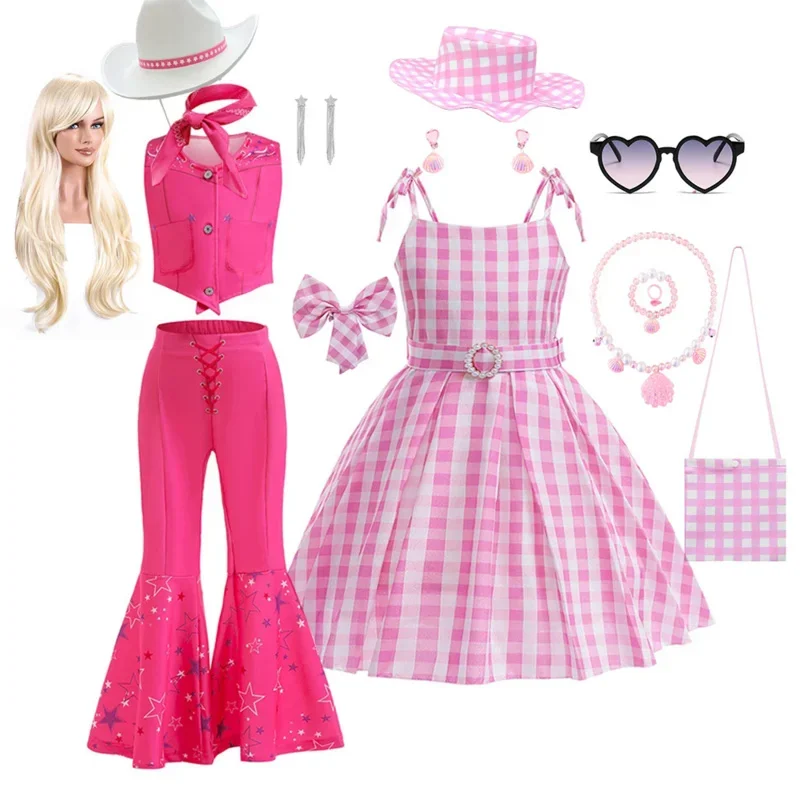 

Coslan New Barbi Movie Cosplay Costume Dress Set For Kids Girl Halloween Dress Up Barbi Clothes and Accessories Hot Starry Top P