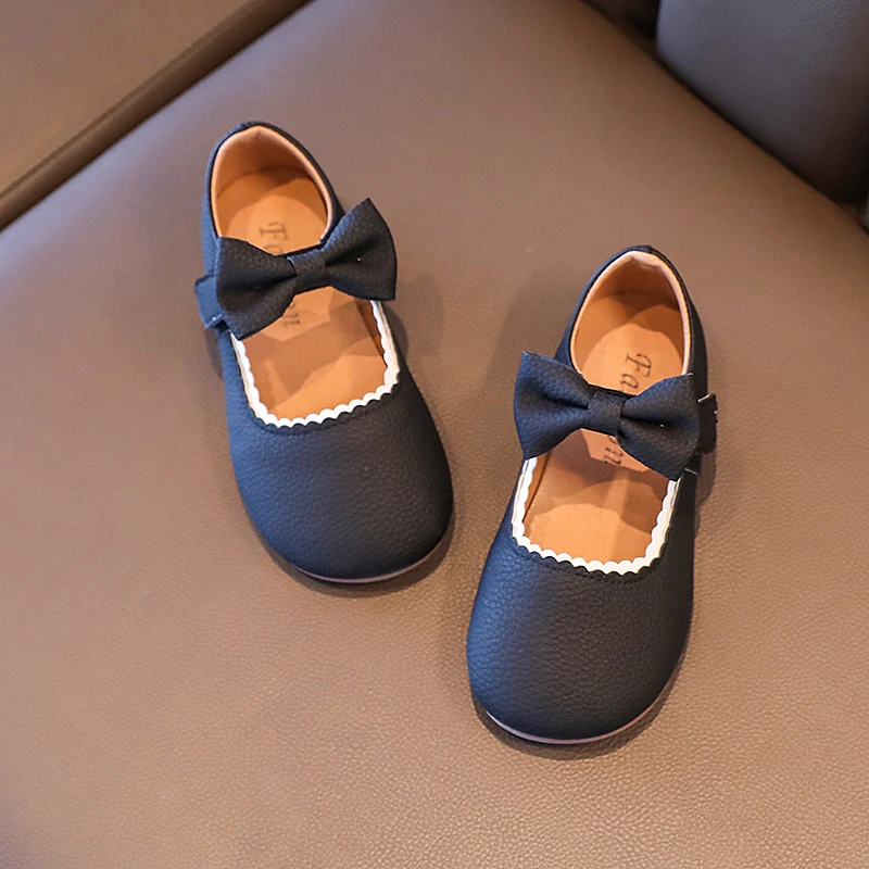 Baby Girl's Princess Shoes Soft Leather Bowknot Cute Children Autumn Shoes 21-30 Toddler Light Comfy Solid Color Kids Flat Shoes