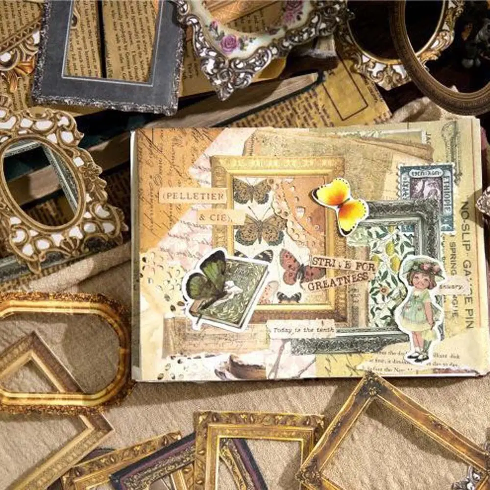 Flower Decorative Cards Retro Picture Frame Stickers Cutout Frame Decor Handcrafts DIY Tools Hand Book Decoration DIY Photo Book