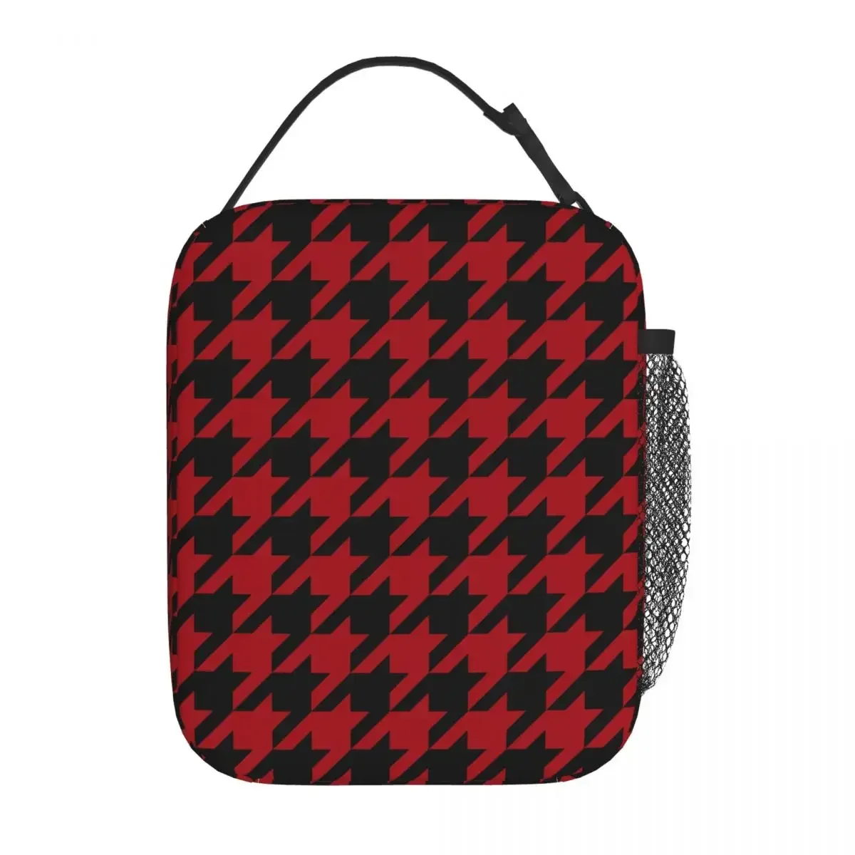 Houndstooth Lunch Bag Red And Black Casual Lunch Box For Men Office Portable Cooler Bag Oxford Designer Tote Food Bags