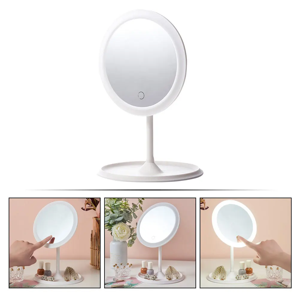 1Set LED Light Makeup Mirror USB Chargeable Adjustable High Definition Vanity Mirror Portable for Desktop Bedroom Use