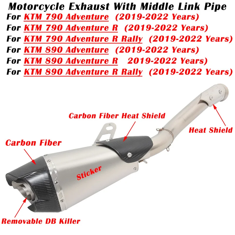 

For For KTM 790 890 Adventure R Rally 2019 2020 2021 2022 2023 Motorcycle Exhaust Escape Modified Muffler Middle Link Pipe DB