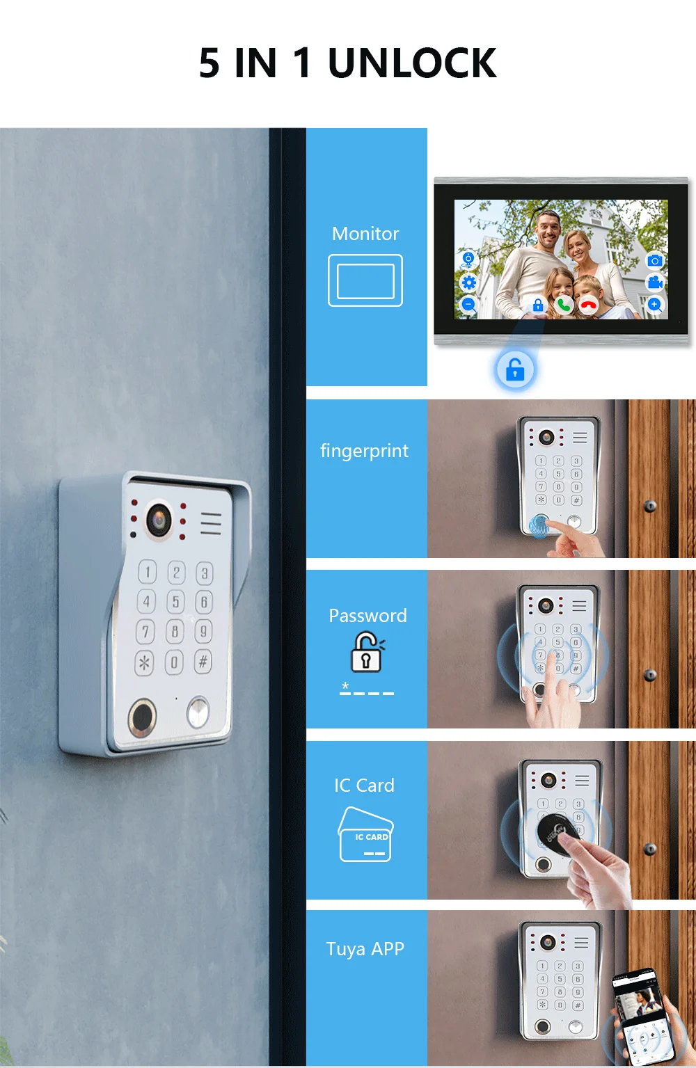 ANJIELO Fingerprint 5 in 1 Un Doorbell ideo Interco Touch Screen ideo Doorphone 1080 P Security Protection 3