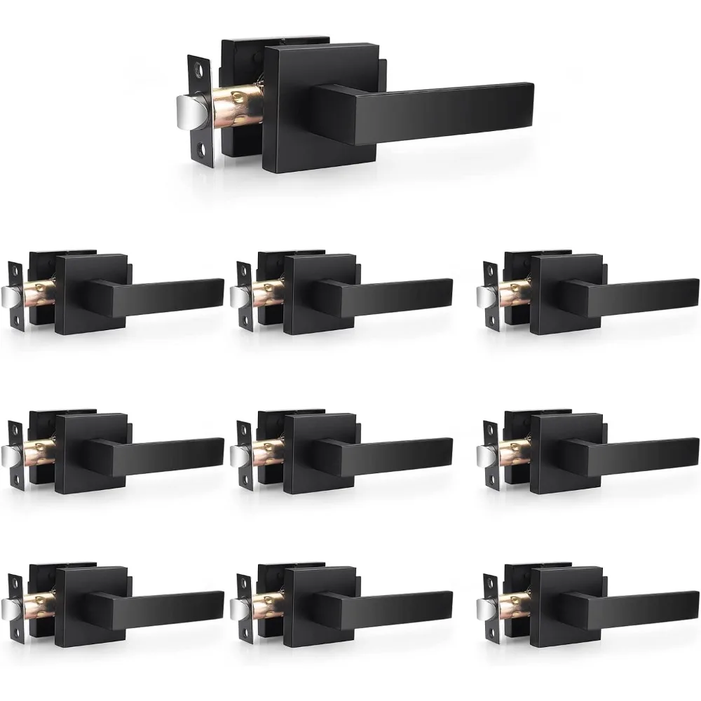 10 Pack| Matte Black Passage Door Levers Interior Heavy Duty Square Door Handles, Hall/Closet Non-Locking Door Levers