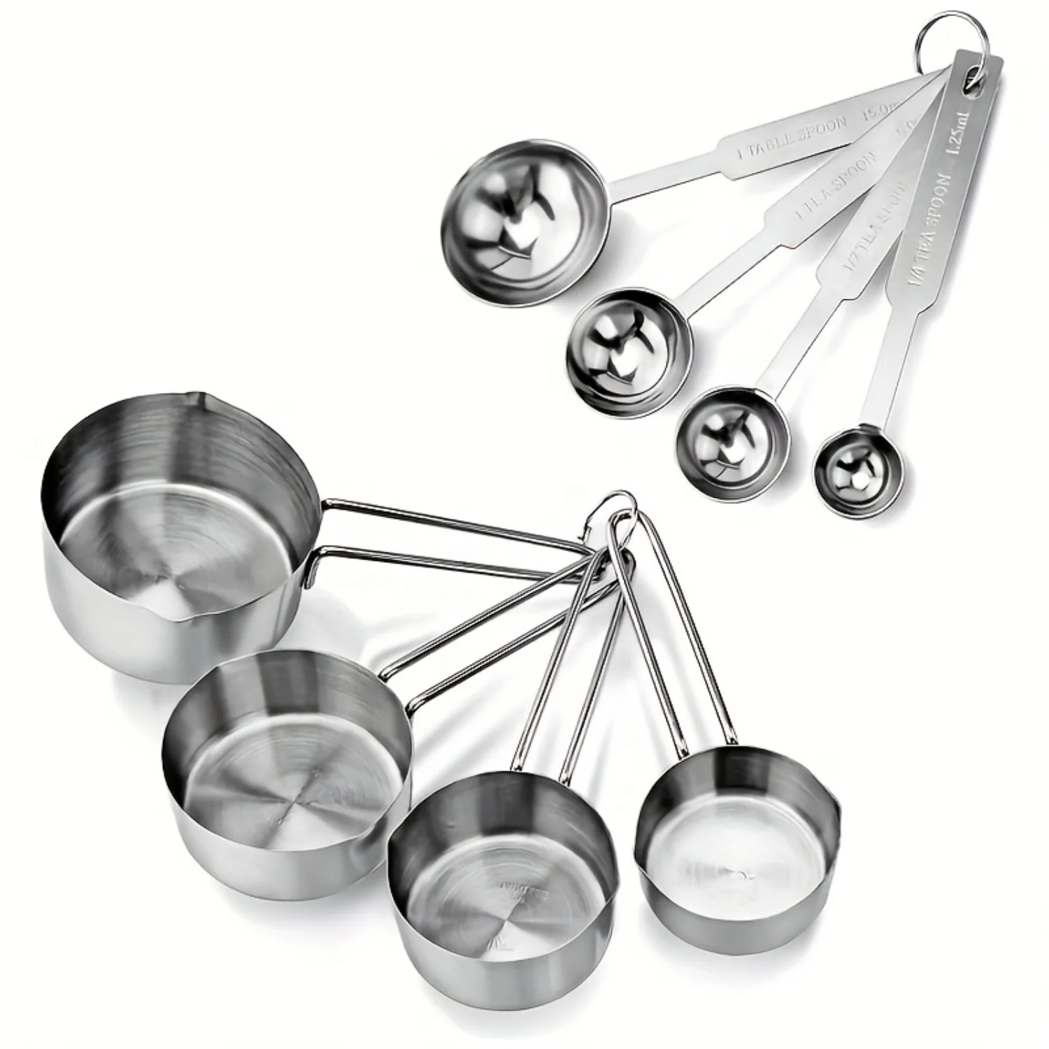 8pcs Stainless Steel Measuring Cups and Spoons Set for Dry & Liquid Ingredients - Baking & Kitchen Tools Ceramic spoon Spoon