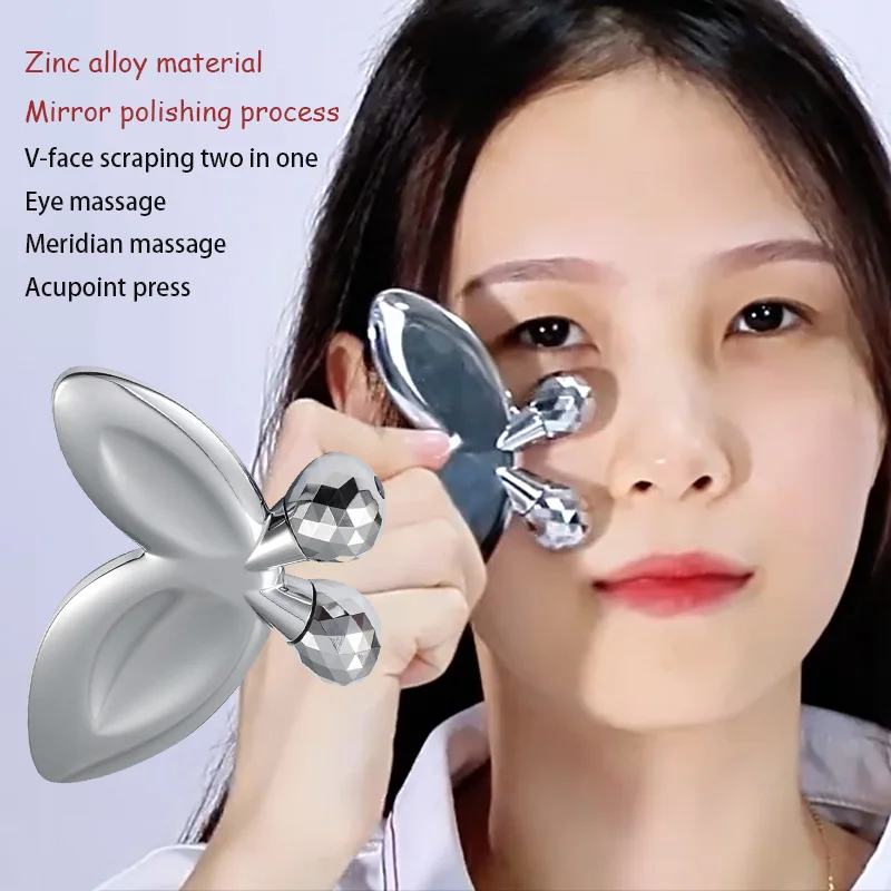 

3D Face Roller Massager Skin Care Metal Chin Face Lifting Rod Scratch Roller Type V-shaped Face Slimming Instrument Guasha Tool