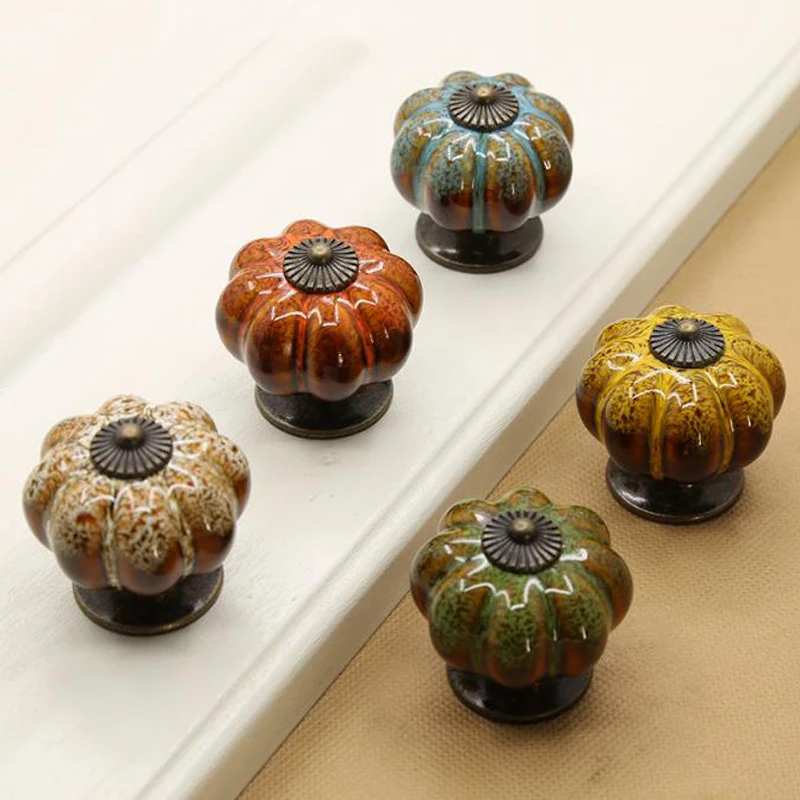 Pumpkin Ceramic Handle for Cabinets and Drawers Leopard Kitchen Cabinet Handle Vintage Knob for Drawer European Furniture Handle