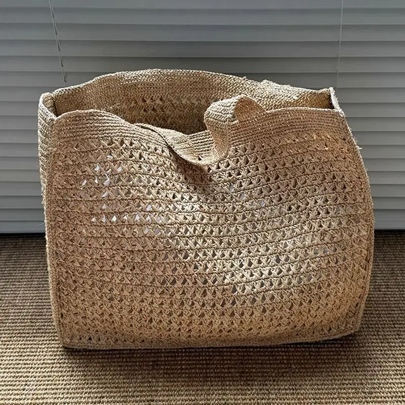 

Large Capacity Straw Weaving Beach Tote Bag Women's Raffia Travel Shopper Square Bag For Vacation Casual Handbags