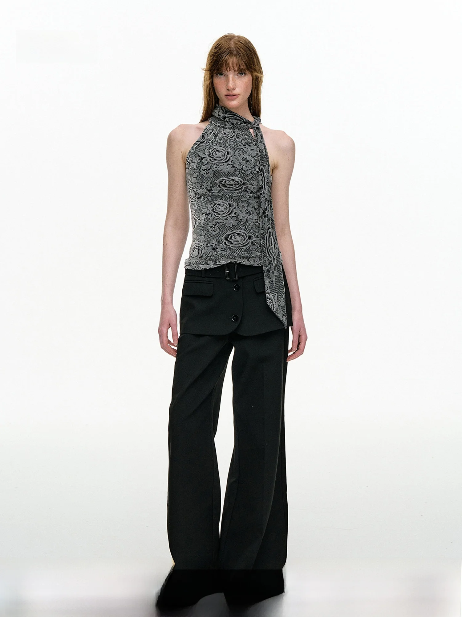 

PRRP Floral Netting Sa Hanging Ne High Collar Vest Top Women's Slim Fit Faion Element Bow Tie Chinese Made Summer 2024