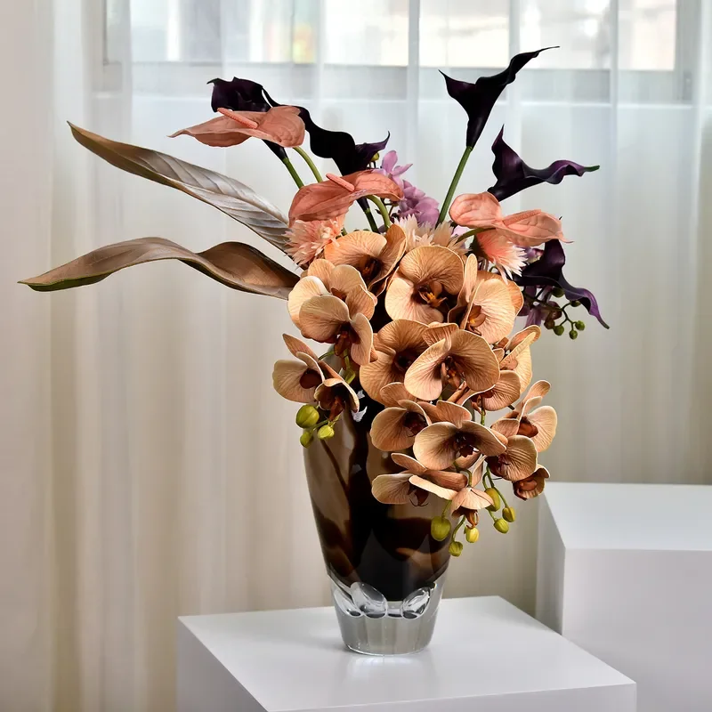 Modern Song Style Aesthetic Artificial Flower Arrangement Luxury Home Decor Designer Large Flat Layer Simulation Floral