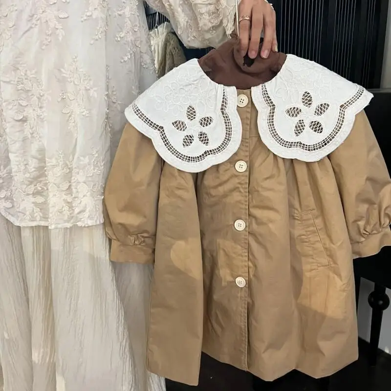 Kawaii فتاة خندق معطف الخريف والشتاء النسخة الكورية الترفيه نمط جديد طالب أزياء من الدانتل تقليم الاتجاه ملابس الأطفال #2