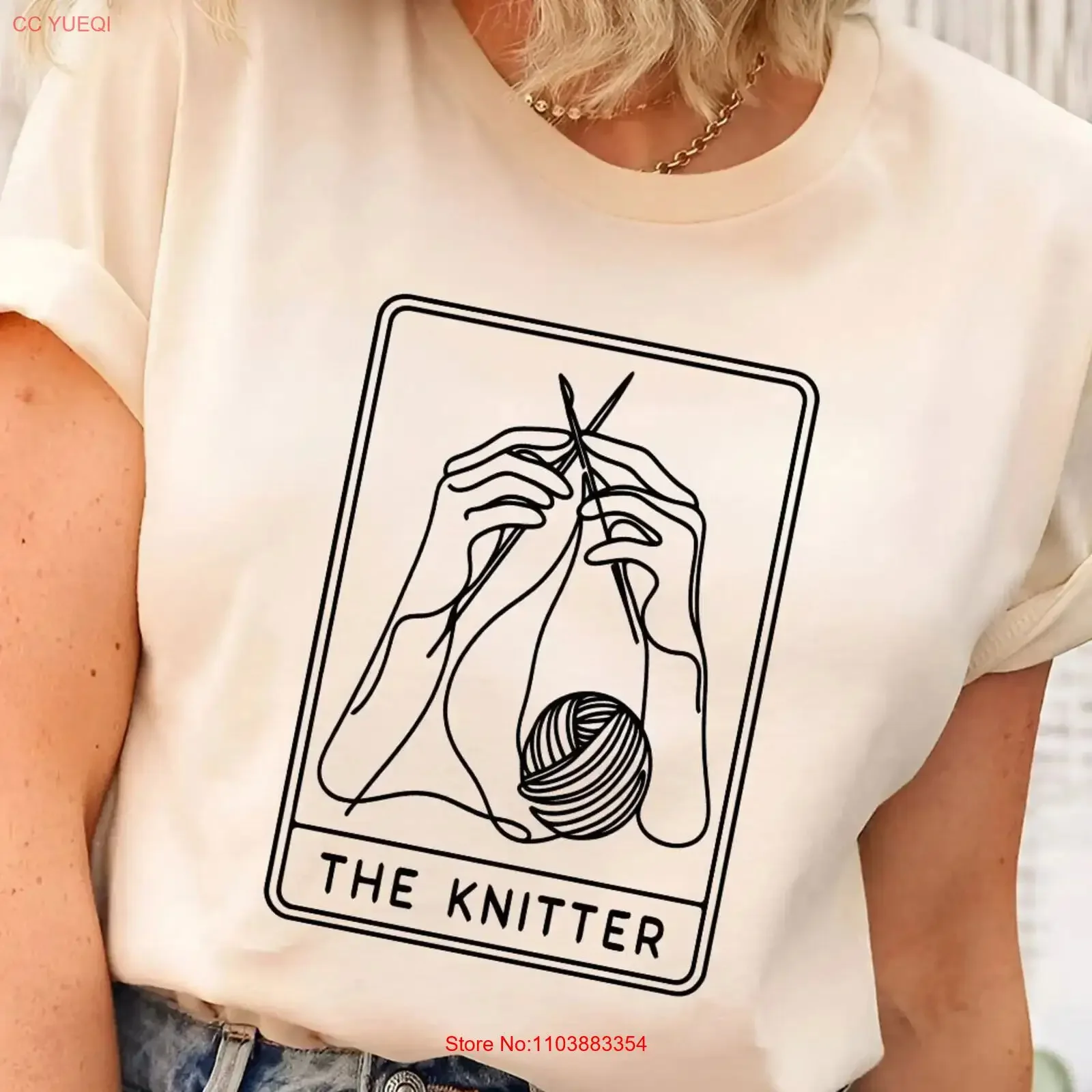 T-shirt The Knitter pour les amateurs de tricot, motif carte de tarot, humoristique, vintage, délavé, streetwear homme, pour tous les jours