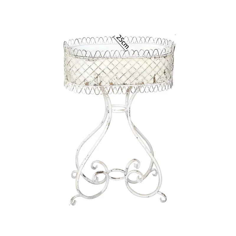 

Vintage Oval Metal Plant Stand with Decorative Scrollwork, Antique White Distressed Iron Planter Holder, Rustic Garden Decor