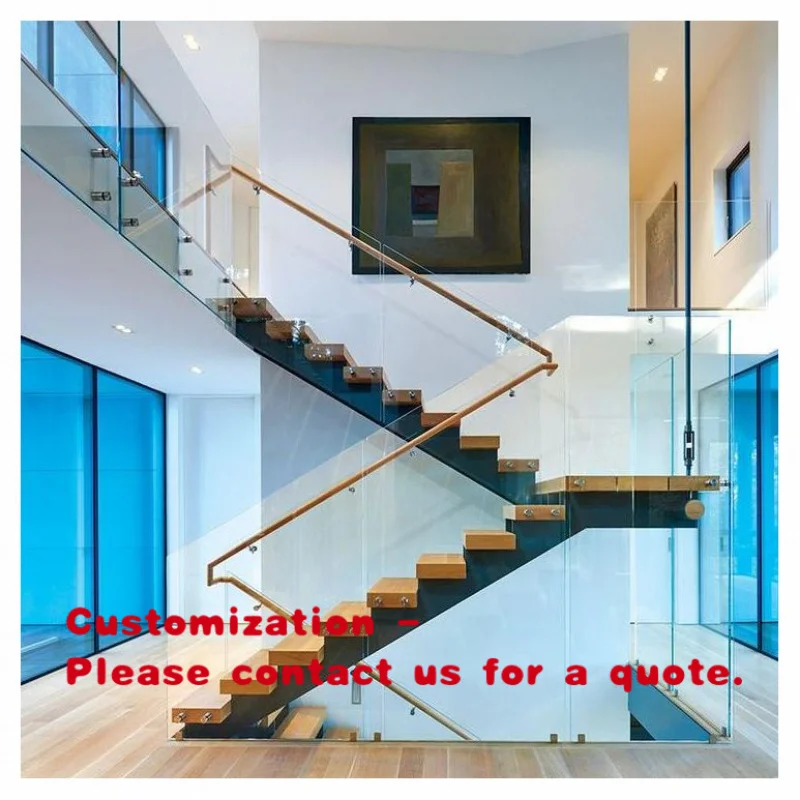 custom.Modern Design Staircase Solid Wood Indoor Stairs L-Shaped Straight Floating Mono Stringer Durable Staircase