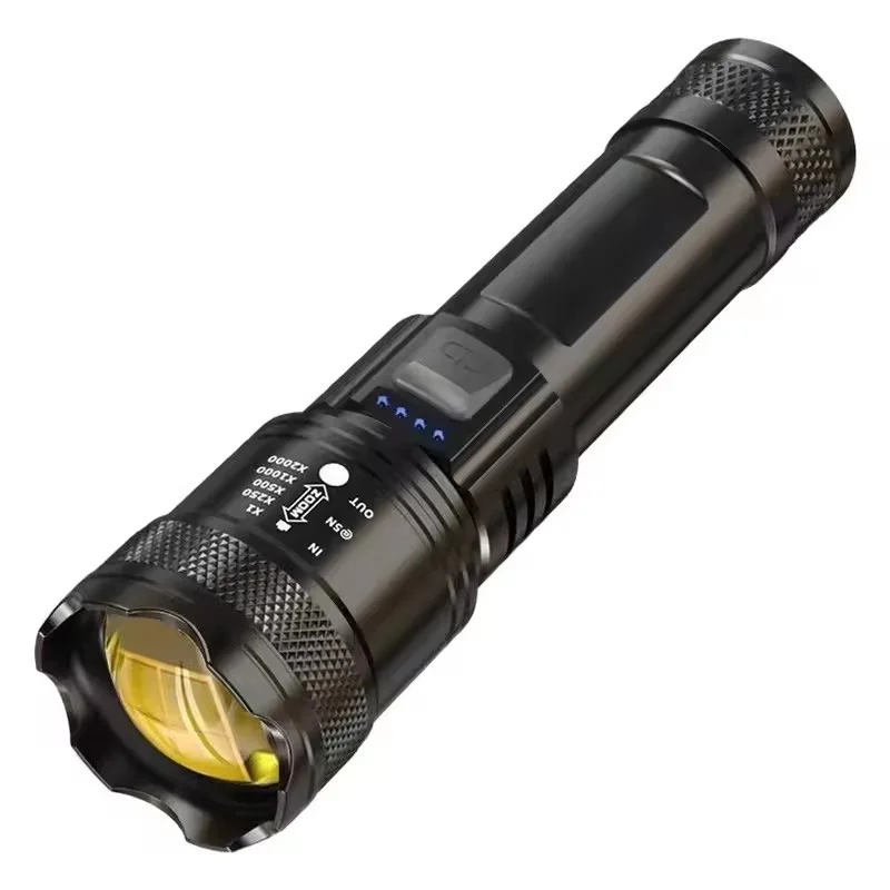 Factory Price Super Bright Flashlight P900 LED 5000 Lumen Type-C USB Zoomable Power Display Outdoor Torch Flashlight Emergency