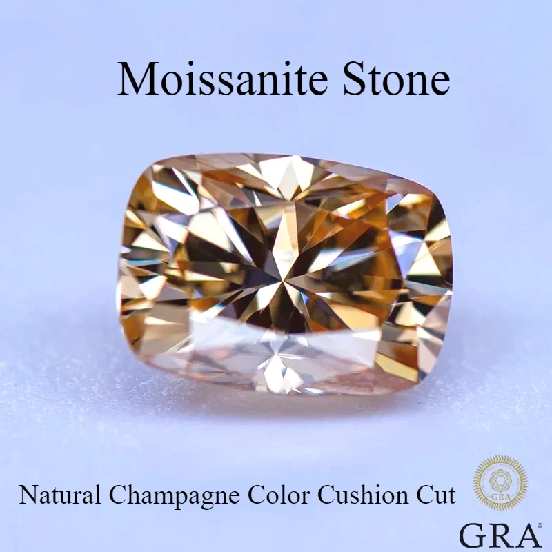 

Moissanite Stone Natural Champagne Color Cushion Cut Gemstone Lab Grown Diamond for DIY Jewelry Making Materials with GRA Report